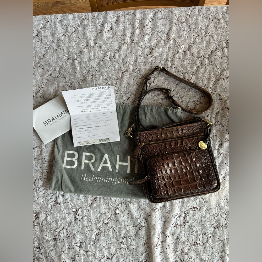 Brahmin Cleo Cocoa Brown Melbourne Croc-Embossed Crossbody Purse - Picture 2 of 9